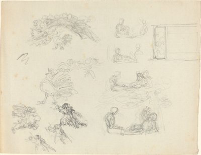 Ötücü Horoz ve Yatan Figür Çalışmaları [recto ve verso] by John Flaxman