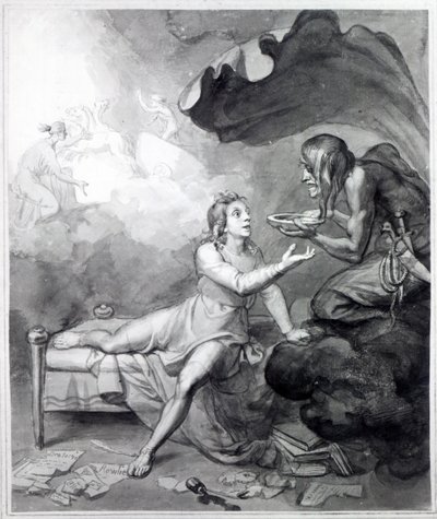 Thomas Chatterton, Umutsuzluktan bir kase zehir alır (kalem, mürekkep ve kağıt üzerinde yıkama) by John Flaxman