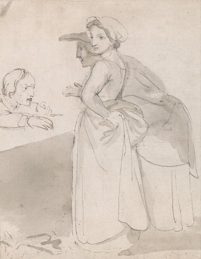 Tezgâhta Bir Adamla Konuşan İki Kadın by John Flaxman