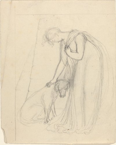 Köpek Okşayan Kadın by John Flaxman
