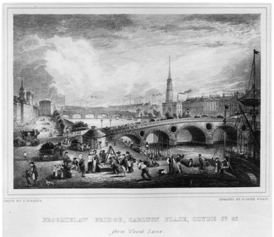 Broomielaw Köprüsü, Carlton Place, Clyde St., Glasgow, Joseph Swan tarafından oyulmuş, 1830 (gravür) by John Fleming