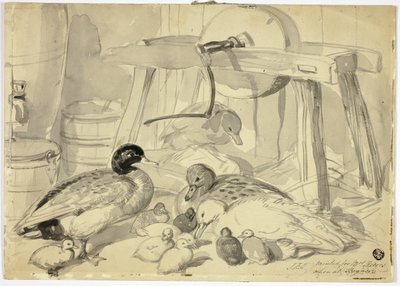 Ördekler, Ördek Yavruları ve Öğütme Taşı by John Frederick Herring I