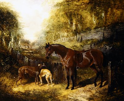Peyzajda Midilli ve Tazılar (tuval üzerine yağlı boya) by John Frederick Herring Jnr