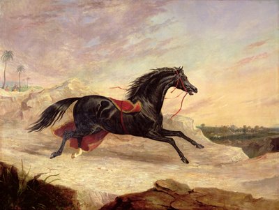 Doğu manzarasında gevşek bir Arap atını kovalayan Araplar by John Frederick Herring Senior