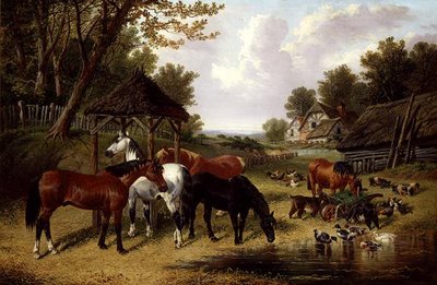 Çiftlik havuzunun yanındaki atlar (tuval üzerine yağlı boya) by John Frederick Herring Senior