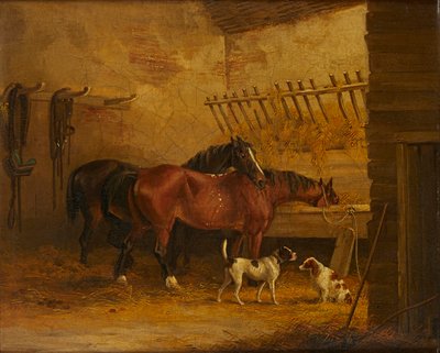 Kararlı Bir İç Mekanda Atlar ve Köpekler (tuval üzerine yağlı boya) by John Frederick Jr. (attr.to) Herring