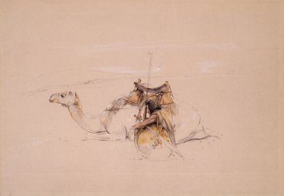 Devesinin yanında bir Bisharin Arap (kalem ve sulu boya) by John Frederick Lewis