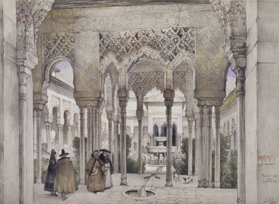 William Gauci (fl.1825-54), 1834 tarafından oyulmuş 'Elhamra Eskizleri ve Çizimleri'nden Aslanlar Mahkemesi (Patio de los Leones), by John Frederick Lewis