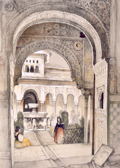 Aslanlar Çeşmesi, Abencerrajes Salonundan, 'Elhamra'nın Eskizleri ve Çizimleri'nden, William Gauci tarafından oyulmuş (fl.1825-54) by John Frederick Lewis