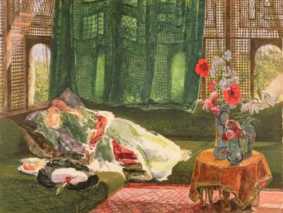 The Siesta, c.1876 (grafit üzerine tuvalet ve guaj boyası) by John Frederick Lewis