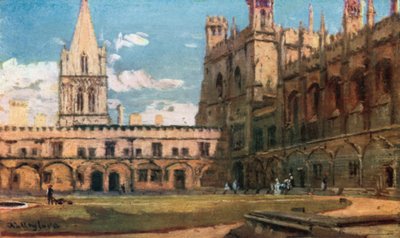 Tom Quadrangle, Christ Church, Güney Girişinden (renkli lito) by John Fulleylove