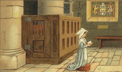 Kilisede dua eden kız (renkli taş) by John George (after) Sowerby