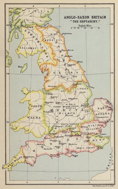Anglo-Sakson Britanya, "Heptarşi" (taş baskı) by John George Bartholomew