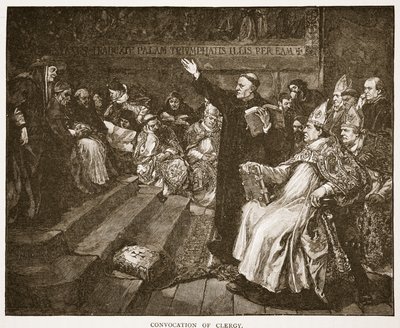 Din Adamlarının Toplantısı, HDM Spence-Jones tarafından yazılan 'The Church of England: A History for the People'dan bir örnek, pub. c.1910 (sepya fotoğrafı) by John Gilbert