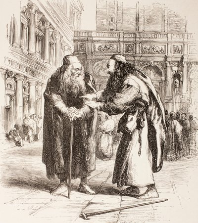 Venedik Taciri için İllüstrasyon, Shylock ve Tubal sokakta buluşuyor, III. Perde, Sahne I, 