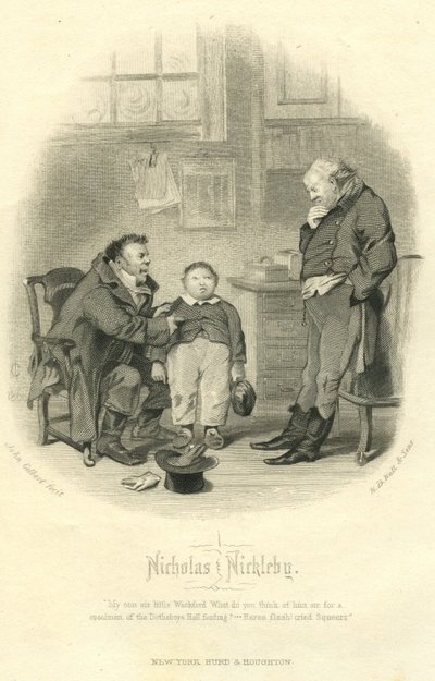 Nicholas Nickleby: Wackford Squeers ve Young Wackford Squeers, H.B. Salon ve Oğullar, 1867 by John Gilbert