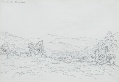 Llantysilio Dağı, Galler (kağıt üzerine kurşun kalem, tükenmez kalem ve mürekkep) by John Glover