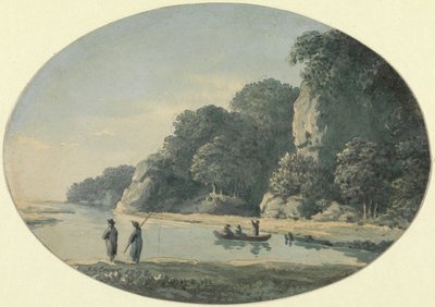 Fisherman ile River, 1792 (kağıt üzerinde grafit üzerinde wc) by John Glover
