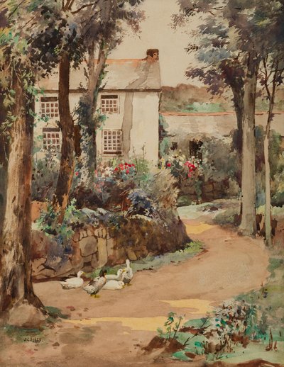 Kemyl Cottage, Lamorna (kağıt üzerinde wc) by John Guttridge Sykes