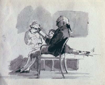 Çocuklarına Okuyan Bir Baba (kağıt üzerinde kalem ve mürekkep yıkama) by John Harden