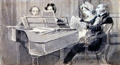Müzikli Bir Akşam (kağıt üzerine suluboya ve guaj boya) by John Harden