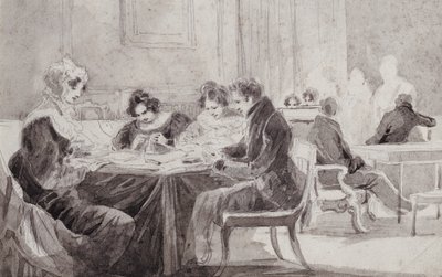 Evde Bir Akşam (kağıt üzerine kalem ve mürekkep) by John Harden