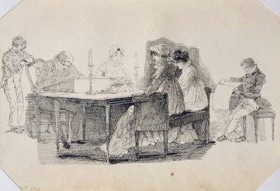 Evde Bir Akşam, 1804 (kağıt üzerine kalem ve mürekkep) by John Harden