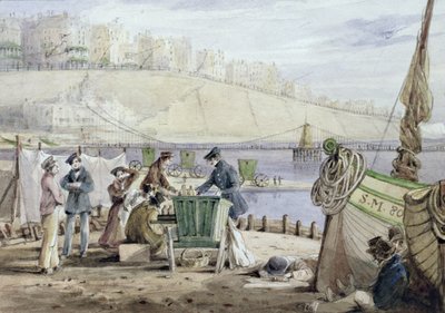 Brighton Sahili, Sussex, 1844 (kağıt üzerinde wc) by John Harden