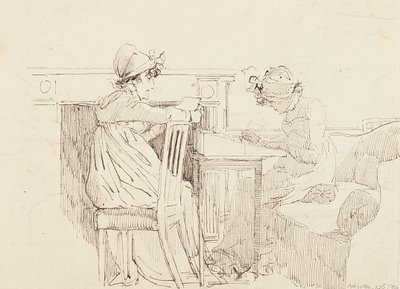 Şöminenin yanında (kağıt üzerine kalem ve mürekkep) by John Harden
