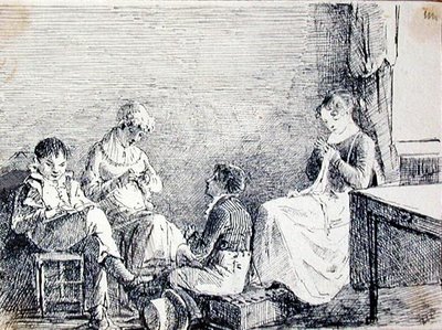Bir iç aile grubu (kağıt üzerinde kalem ve mürekkep) by John Harden