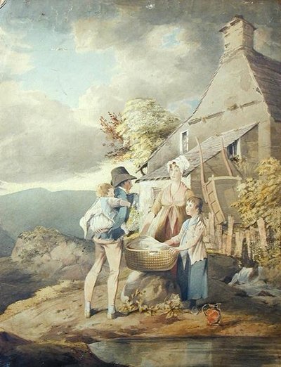 Bir çamaşırhanenin dışında gruplama (kağıt üzerine sulu boya) by John Harden