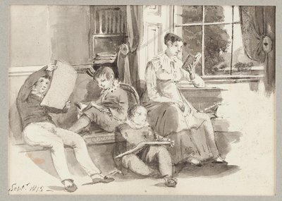 Jessy ve üç çocuk, 1815 (kağıt üzerinde wc) by John Harden