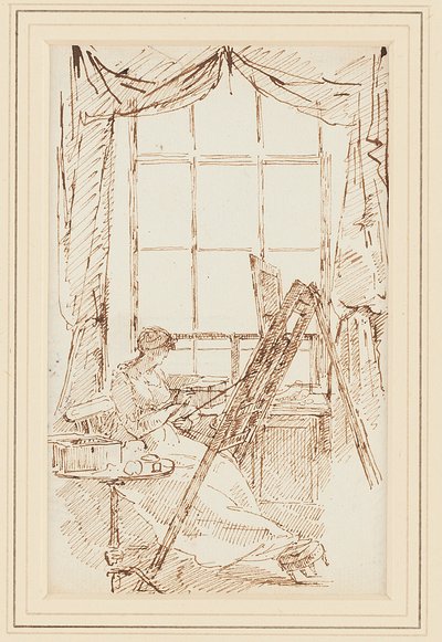 Jessy şövalesinin başında (kağıt üzerinde kalem ve mürekkep) by John Harden