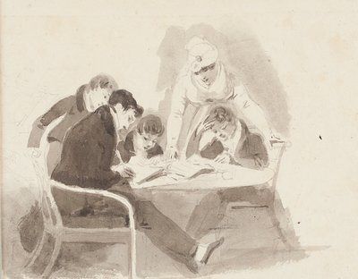 Ödev yapan iki erkek, 1811 (kağıt üzerinde wc) by John Harden