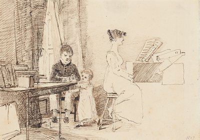 Piyano başında iki çocuk ve bir kadın, 1807 by John Harden