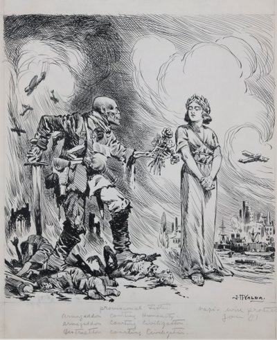 Armageddon insanlığa kur yapıyor (kağıt üzerine kalem ve mürekkep) by John Harris Valda