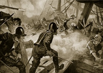 İnebahtı Savaşı, 'Hutchinson's History of the Nations'dan bir örnek, c.1915 (lito) by John Harris Valda