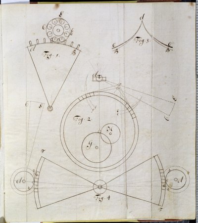 Zaman hakemi hareketlerinin şeması (kağıt üzerinde kalem ve mürekkep) by John Harrison