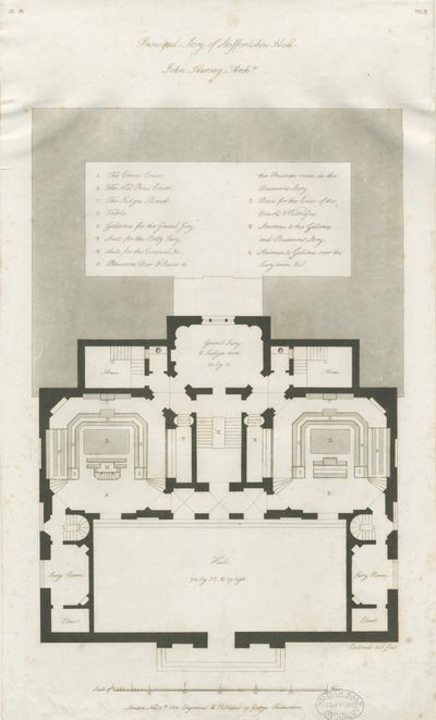 Stafford - Shire Salonunun Ana Kat Planı: gravür, nd [1794-1798] (baskı) by John Harvey
