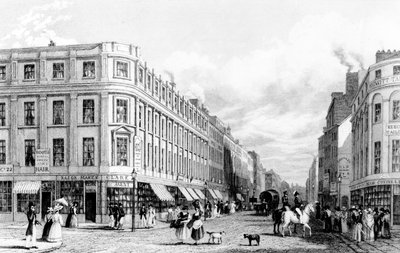 Frederick James Havell, 1829 tarafından oyulmuş Pazar Yeri, Manchester, Pazar Caddesi by John Harwood