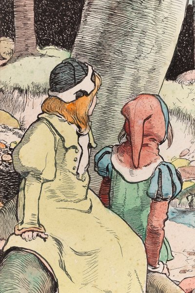 The Babes in the Wood, 1900 civarı (kağıt üzerine suluboya, kalem ve mürekkep) (244428 detayı) by John Hassall