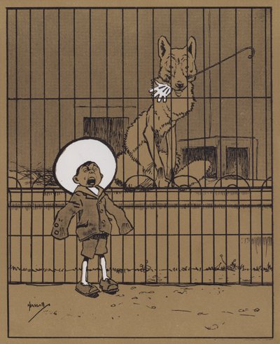 "Ellerini parmaklıklara sokan ziyaretçilerin onları geri aldıklarını görmeleri tavsiye edilir" (renkli taş) by John Hassall