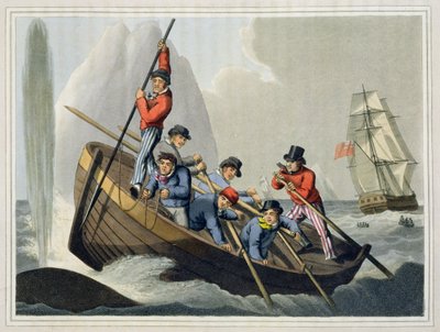 Matthew Dubourg (fl.1785-1820) tarafından oyulmuş, bir Balinaya Saldıran Bir Gemi Teknesi, Edward Orme tarafından yayınlanmıştır, 1813 by John Heaviside Clark