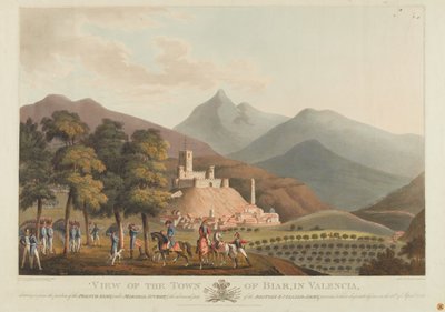 Dubourg tarafından oyulmuş Briar, Valensiya kasabasının bir görünümü, 1814 (renkli aquatint) by John Heaviside Clark