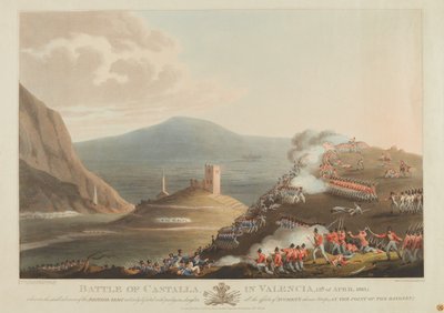 Valensiya'daki Castalla Savaşı, 13 Nisan 1813, Dubourg tarafından oyulmuş, 1814 (renkli aquatint) by John Heaviside Clark