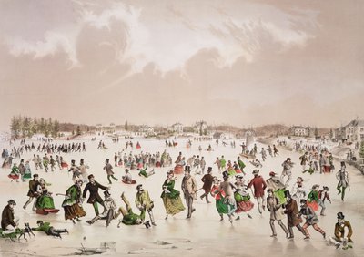 Jamaika Göleti, West Roxbury, Mass., c.1859 (renkli litografi) by John Henry Bufford