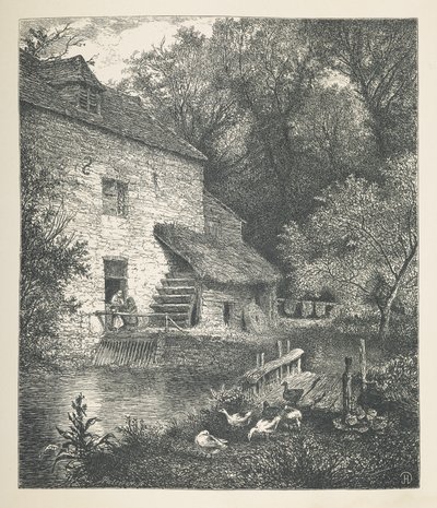 Levha 14. Bir ev ve su değirmeni.  Doğa Resimleri. J. H. Dell tarafından ahşap üzerine çizilmiş ve R. Paterson tarafından oyulmuş otuz orijinal illüstrasyon serisi.  John Henry Dell by John Henry Dell