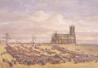Earsdon Churchyard'daki Hartley Colliery Felaketi Kurbanlarının Mezarı, 26 Ocak 1862 (kağıt üzerine suluboya) by John Henry Leonard