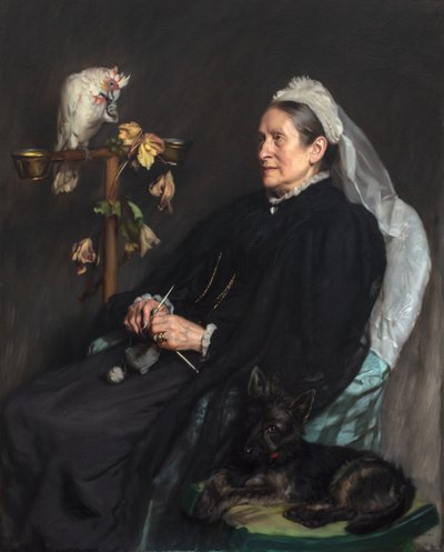 Bayan William Sommerville tarafından poz verilen Yaşlı Kadın ve Evcil Hayvanları by John Henry Lorimer