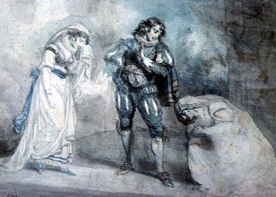 Pierre du Terrail, Chevalier de Bayard (1476-1524), dul kadın ve kızıyla birlikte by John Hodges Benwell